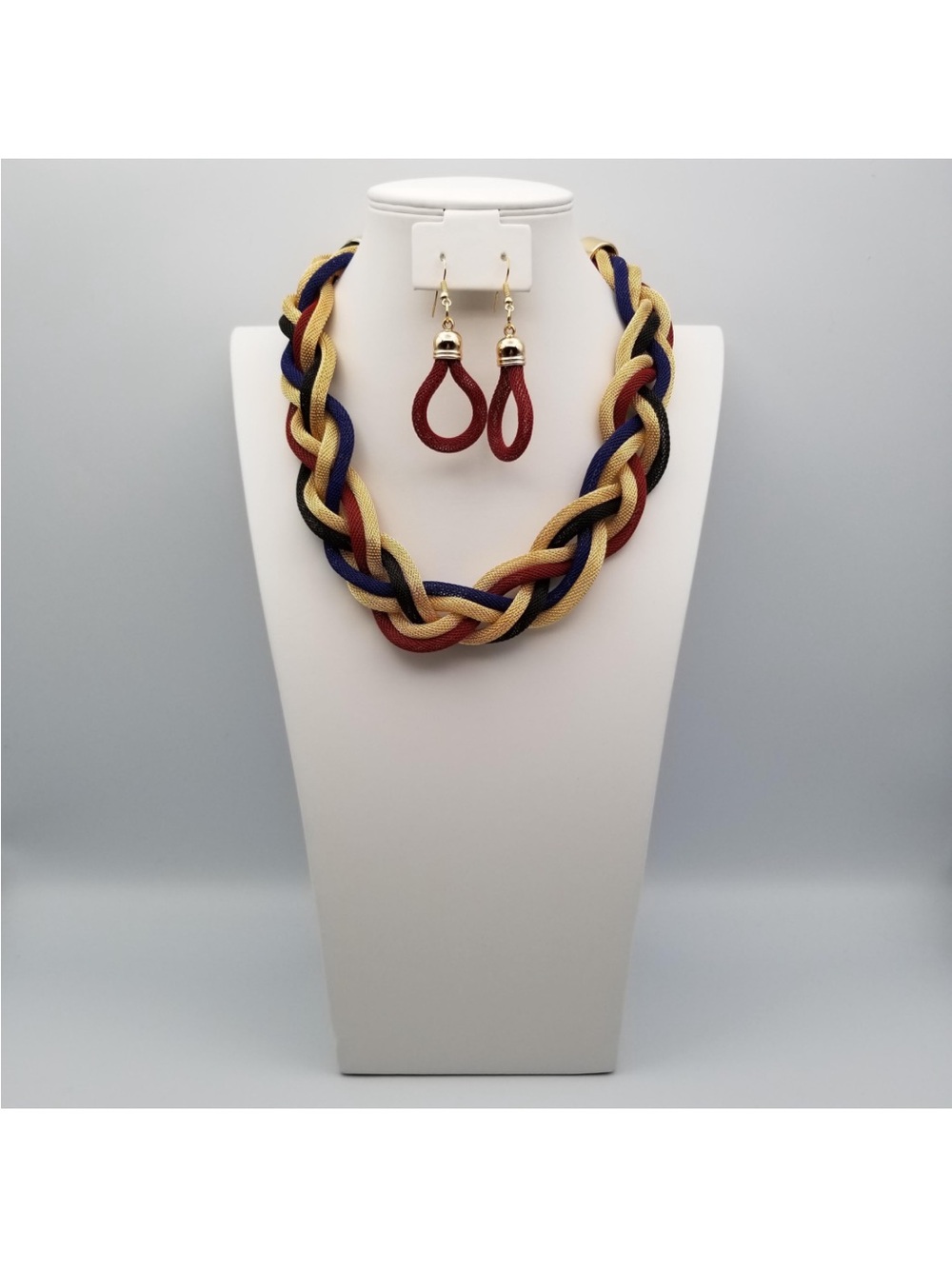 Braided Multi-Color Statement Necklace & Earrings Set